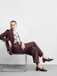 CUCCOO BIZCHIC 女士时尚流苏花朵尖头小方头粗跟高跟鞋 - 棕色 - 查看 6