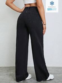 Jeanoix Women's Fashionable Casual Straight-Leg Jeans Occasion Black Summer - Black - View 2