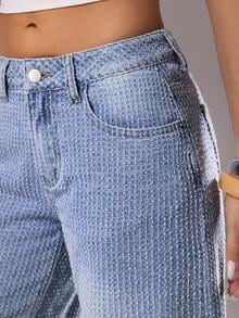 TRNVIE Fashionable Casual Crochet Distressed Low-Waist Straight Leg Jeans - Light Wash - View 7