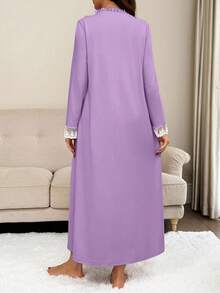 SHEIN Maternity Stand Collar Lace Ruffle Casual Everyday Party Dress - Mauve Purple - View 2