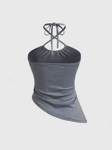 Rina Fox Women's Casual Star Print Asymmetric Hem Halter Neck Top, Summer - Grey - View 4