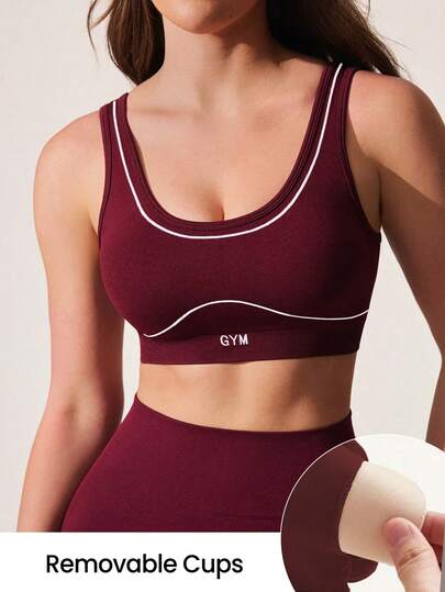 Core Rhythm Women's Seamless Burgundy Fitted Sports Bra For Yoga