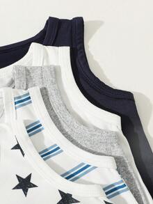 SHEIN Playful Pals 5件套男婴休闲印花连体衣 - 彩色 - 查看 4