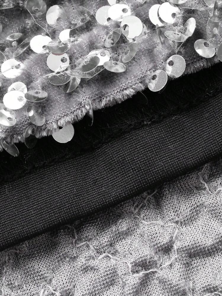 Women's Crew Neck Contrast Color Short Sleeve Elegant Sequin Fashion Summer Dress Sundress