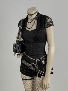 EgrlEra 女士优雅蕾丝拼接设计休闲衬衫，清新怡人，适合春夏日常穿着 - 黑色 - 查看 6