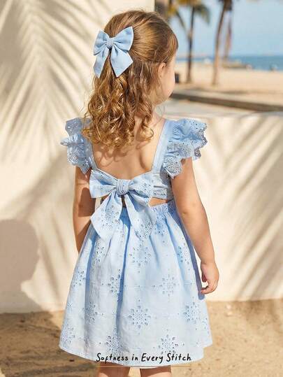 Cozy Pixies Young Girl Decorative Ruffle Trim Round Neck Cap Sleeve Cinched Waist Dress