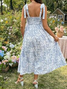 SHEIN Pregnant Women's Square Neck Ditsy Floral Sleeveless Casual Summer Dress - Blue and White - View 2