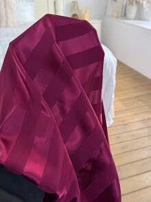 Women's Satin Striped Jacquard Pocket Heart Embroidery 3/4 Sleeve Pajama Set - Burgundy - View 8