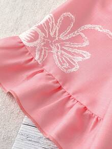 Linhara Plus Size Women's V-Neck Pink Embroidered Floral Print Split Design Puff Sleeve Ruffle Hem Vintage Casual Commute Daily Holiday Date Versatile Elegant Blouse, Spring/Summer New Women's Tops And Blouses Boho Outfit For Women Blouse For Women Casual Elegant Women's Western Outfits Blouse For Women - Multicolor - View 6