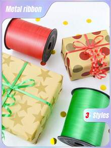 SHEIN لفة واحدة، 250 ياردة شريط لف أحمر للهدايا والبالونات والأعراس وأعياد الميلاد - شريط لامع معدني لتزيين الباقات والزهور وأوراق هدايا عيد الحب، أعراس الفالنتاين، أعياد الميلاد - الأحمر - مشاهدة 3