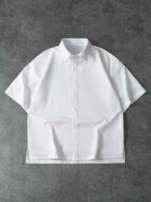 PAVTROS 宽松男士开衩落肩衬衫，适合秋季 - 白色 - 查看 1