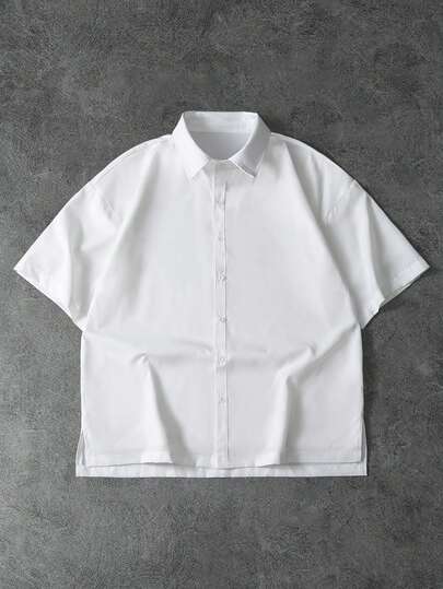 PAVTROS 宽松男士开衩落肩衬衫，适合秋季