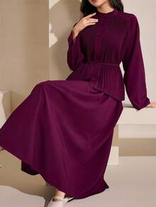 Graceveil Burgunderrotes plissiertes Crop Top mit Bindung vorne + Elastischer Taillenbund Rock, elegantes 2-teiliges Set für festliche Anlässe - Bordeaux - Übersicht 3