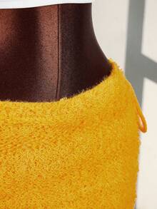 Amplova Damska dzianinowa mini spódniczka, bardzo niski stan, seksowne i awangardowe wiązanie z boku, żółta spódnica w kolorystyce dopaminy - Żółty - Zobacz 8