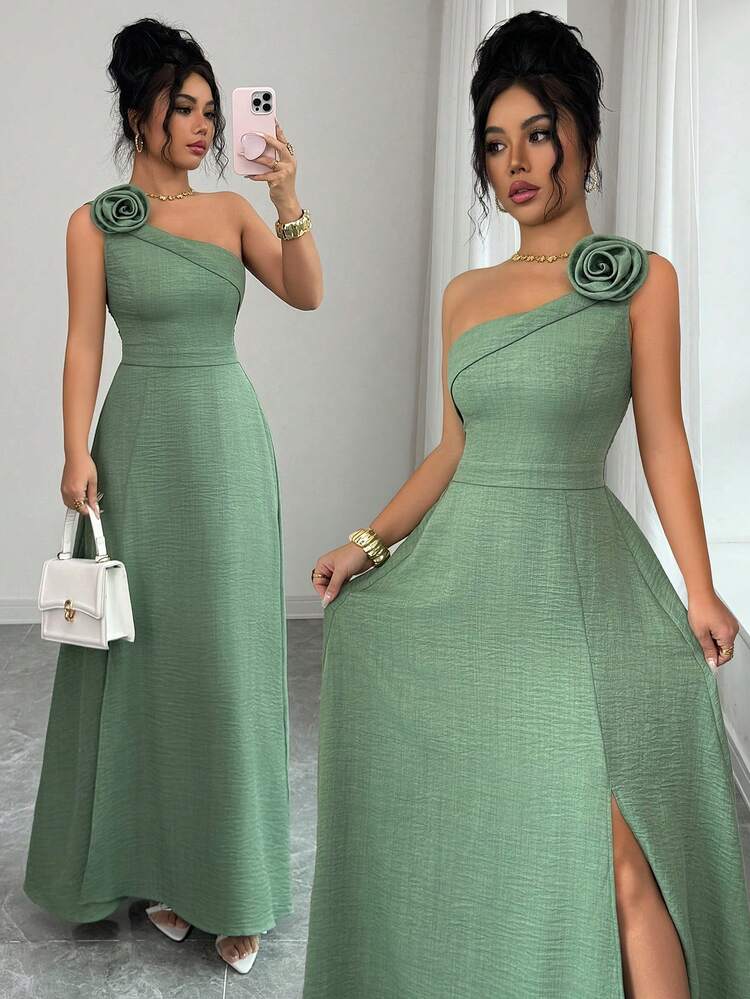 Elenzga Vestido de línea A con abertura, tirantes de hombro, espalda descubierta y ajustable en la cintura, con estampado floral verde. Elegante, romántico, femenino y versátil, ideal para uso casual, negocios, playa y fiestas en primavera/verano. - Verde - Añade 1