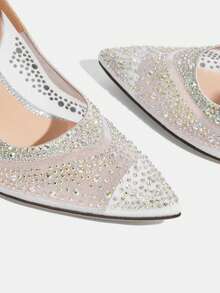 CUCCOO TILAWA Elegant Women's Pointed Toe Buckle Strap Stiletto High Heels - Fashionable Sexy Rhinestone Mesh Breathable Chic Versatile Women's High Heel Pumps - Suitable For Weddings, Galas, Parties And Dances - Silver - View 6