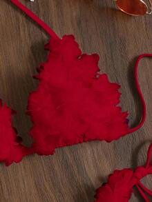 Swim Mod Bộ bikini buộc dây cổ màu trơn gợi cảm dành cho nữ, thích hợp cho mùa hè đi biển. - Đỏ - Xem 5