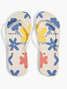 Grefit Women's Summer Casual Floral Print Flip Flops - Beige - View 3