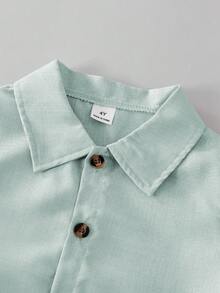 SHEIN Explorewe 男童休闲纯色短袖衬衫短裤套装（2件套），适合日常休闲、度假、运动、上学、户外活动、夏季穿着。 - 綠色 - 查看 4