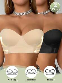 DesireSculpt 2pcs/Set Women's Underwire Front Closure Half Cup Push Up Bras - Multicolor - View 3