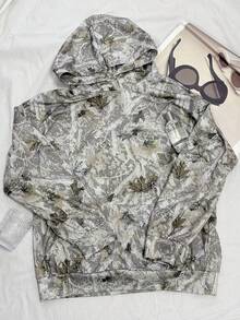DAZY Women's Street Style Bare Tree Branch & Leaf Print Sweatshirt Sweatshirt - Army Green - View 2