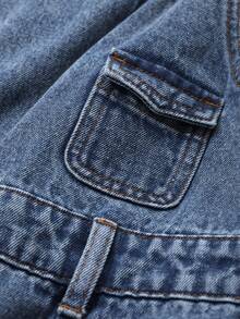 Livesso Women's Pocket Design Loose Casual Denim Jumpsuit - Dark Wash - View 3