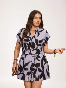 Comfylo Bộ jumpsuit mùa hè cỡ lớn phong cách boho với họa tiết hình học bất đối xứng dành cho nữ, Trang phục mùa hè cho nữ, Bộ đồ liền thân thường ngày cho nữ, Áo liền quần cho nữ, Bộ đồ liền thân mùa hè thường ngày cho nữ, Trang phục mùa hè xuân cho nữ, Váy - Màu Lilac Tím - Xem 7