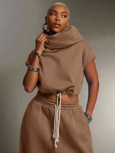 Denimoi Sudadera con capucha de cuello alto de felpa multiusos, prenda de vestir de moda tipo streetwear