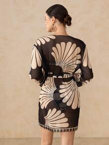 Swim Oasis Women's Summer Beach Print Bandeau Sexy Bikini Set With Kimono Cover-Up - Multicolor - View 2