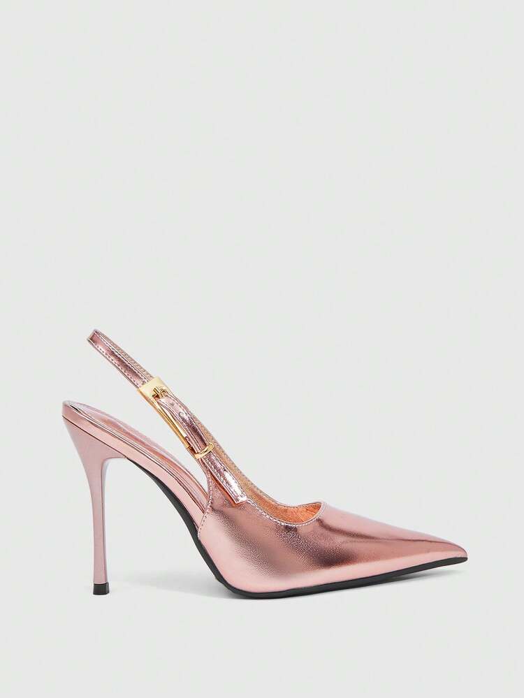 CUCCOO SZL Women's Metal Buckle Pointed Toe High Heels In Light Pink