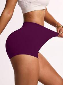 Slayform Quần short yoga cạp cao gợi cảm ôm sát vòng ba, co giãn, thích hợp cho tập luyện thể dục. - Màu đỏ tím - Xem 5