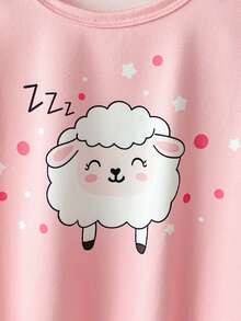 女婴可爱小羊动物印花全包式粉色波点袖口两件套睡衣 - 淺粉色 - 查看 6