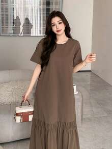 DAZY Loose Business Casual Style Fashion Office Wear T-Shirt Dress For Women, Spring/Summer Maxi Dress Sundress - Purple - View 4