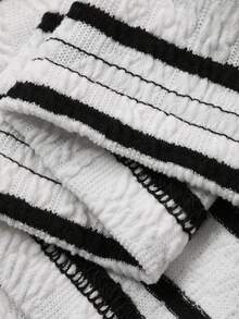 FRIFUL Women's Round Neck Full Body Striped Side Slit Dress - White - View 8