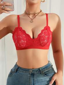 1pc Lace Wireless Bra For Women - Red - View 6