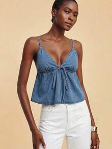 Travachic Women's Blue Denim Top, Vacation Tank Top, Summer Vacation Outfit, Casual Wear, Summer Tops .Beach Outfits - Light Wash - View 5