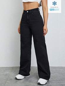 Jeanoix Women's Fashionable Casual Straight-Leg Jeans Occasion Black Summer - Black - View 5