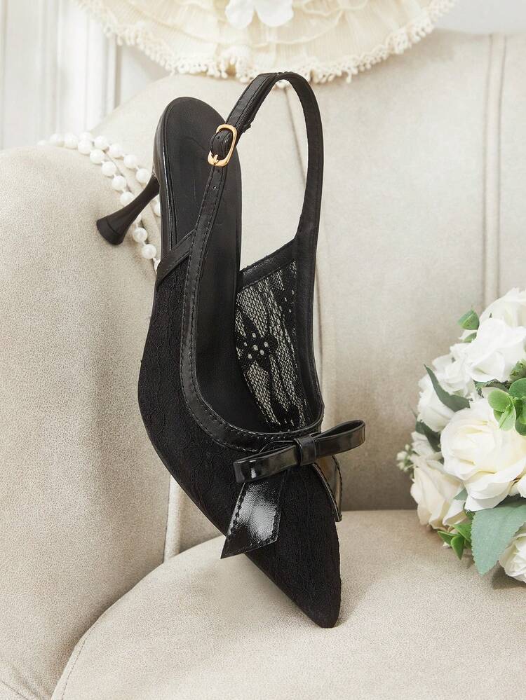 CUCCOO HITCHD Women's Pointed Toe Bow Decor Buckle Design Fashion High Heels Elegant Shoes Wedding Shoes