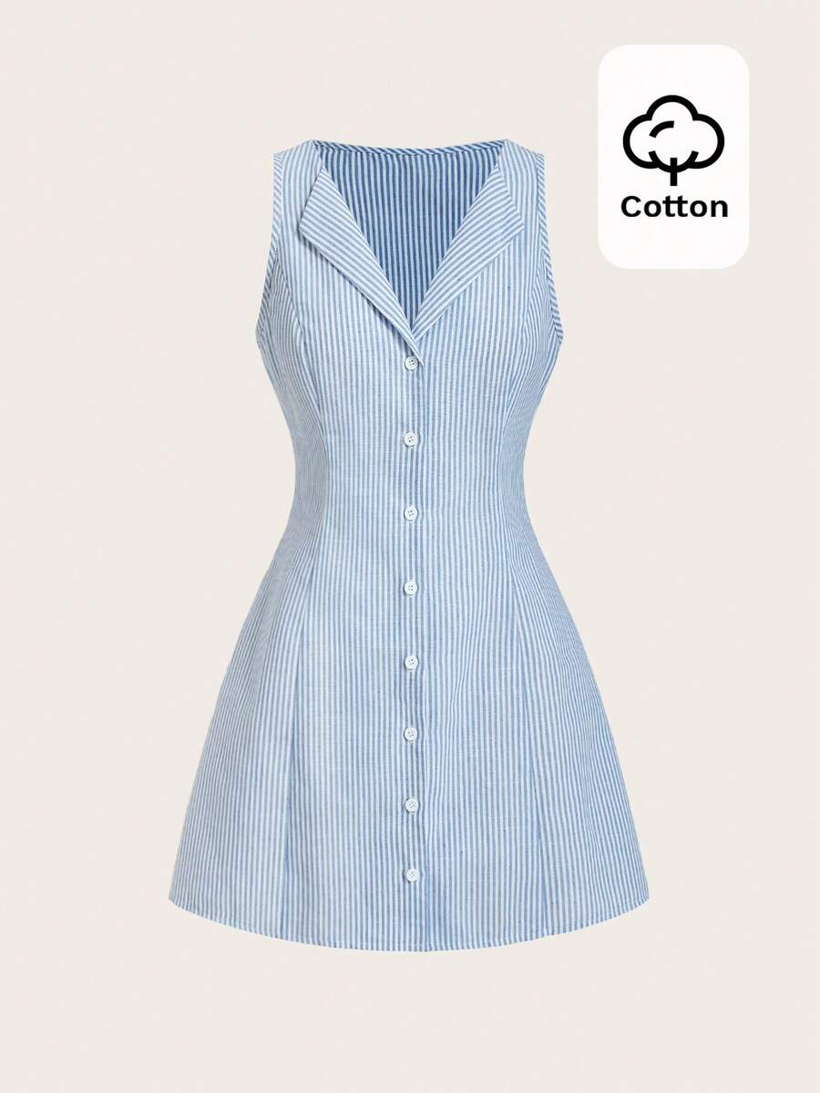 Sweetra Women's A-Line Textured Dress, Fashionable And Versatile - Blue and White - View 1