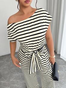 Elenzga Bộ đồ nữ cỡ lớn thanh lịch gồm áo không tay cổ xếp ly dáng rộng và quần ống đứng, thích hợp cho mùa xuân/hè. - Nhiều màu - Xem 5