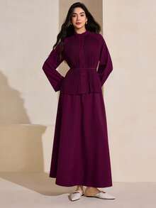 Graceveil Burgunderrotes plissiertes Crop Top mit Bindung vorne + Elastischer Taillenbund Rock, elegantes 2-teiliges Set für festliche Anlässe - Bordeaux - Übersicht 5