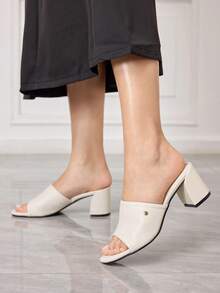 Sleekvia Sandal đế thô màu be, hở mũi, tối giản, thời trang, gợi cảm, gót trung bình. - Màu hạnh nhân - Xem 4