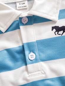 SHEIN 男婴时尚印花 Polo 领 T 恤和短裤套装 - 彩色 - 查看 4