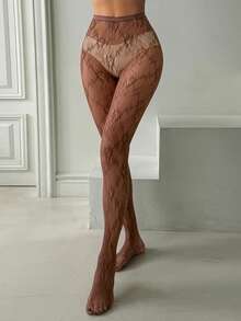 DAZY Women's Everyday Lace Footless Leggings - Coffee Brown - View 2