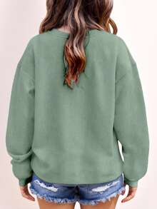 EMERY ROSE Plus Size Women's Casual Letter Printed Sweatshirt Pullover Fall & Winter - Green - View 2