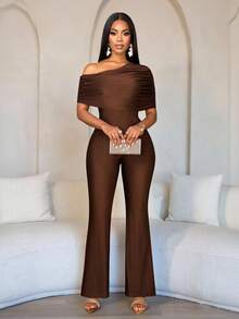 SOLERSUN 女士连体裤：性感、优雅、通勤、简约、露肩、收腰针织棕色连体裤，春夏女装，海滩度假、约会、派对皆宜 - 咖啡棕 - 查看 2