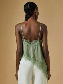 Briarwyn 女士夏季时尚纯色撞色蕾丝不对称下摆吊带背心 - 綠色 - 查看 2