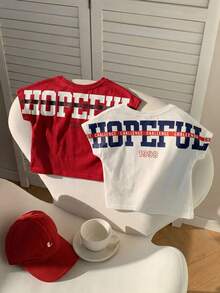 SHEIN 2件套男婴可爱百搭字母印花针织短袖宽松T恤，夏季 - 彩色 - 查看 3