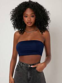 SHEIN BASICS 女士极简无袖露脐吊带背心，夏季休闲通勤装 - 寶藍色 - 查看 5