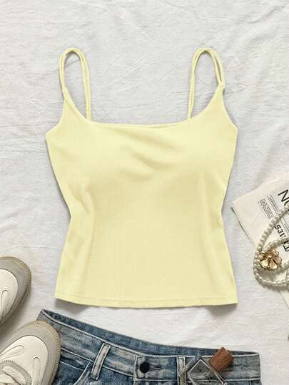 Attitoon Women's Solid Color Ribbed Backless Casual Camisole